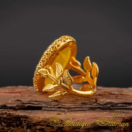 Yellow Aqeeq Ayat Al Kursi Women Ring (Gold) - Image 4