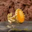 Yellow Aqeeq D Shape Hand Made Women Flower Ring (Gold Plated)
