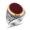 Zircon and Red Liver Aqeeq Silver Men Ring