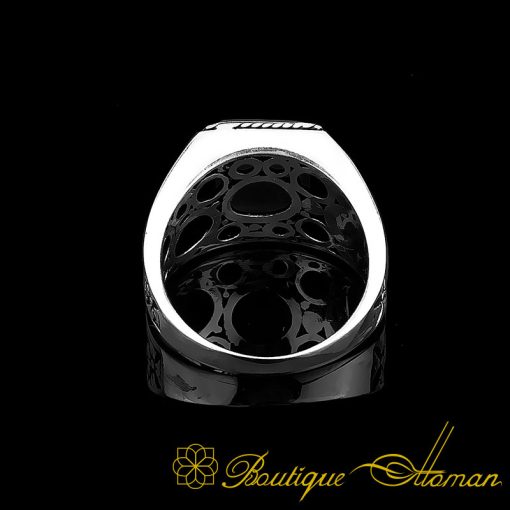 Rectangle Black Aqeeq Daily Silver Ring - Image 3