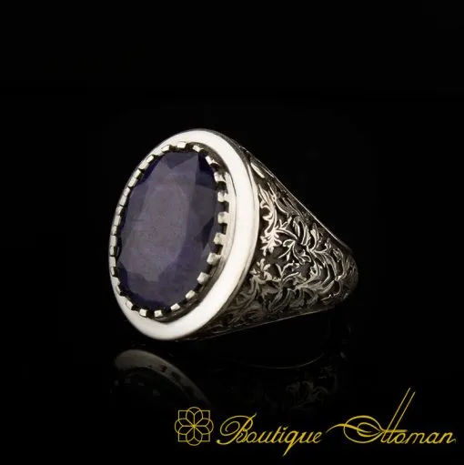 Savoy Collection Sapphire Hand Engraved Ring - Image 3