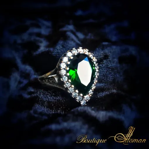 Hurrem Sultana Huyam Emerald Silver Ring خاتم حريم السلطان - Image 3