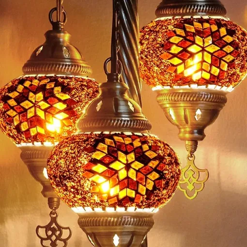 Alternative view of Mosaic Glass 3 Globes Table Lamp No:2