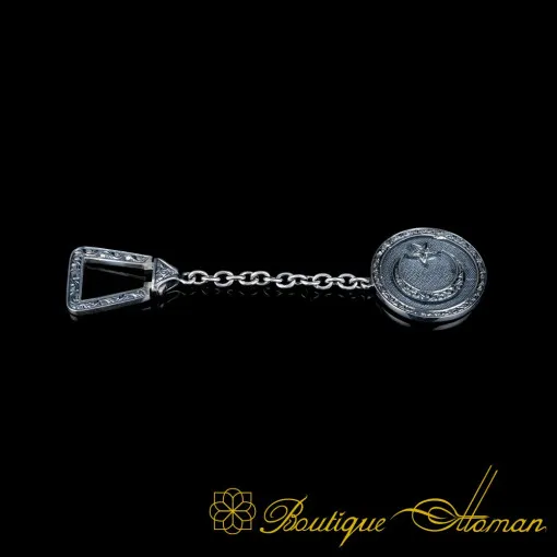 Hand Engraved Round Keychain with Crescent Star