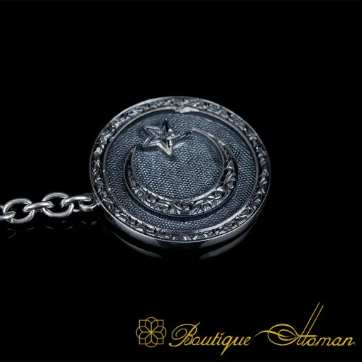 Hand Engraved Round Keychain with Crescent Star