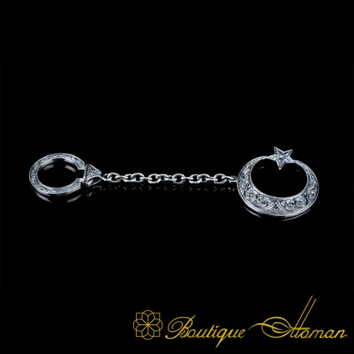 Hand Engraved Crescent Star Keychain