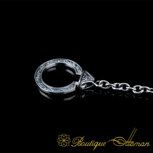 Hand Engraved Crescent Star Keychain