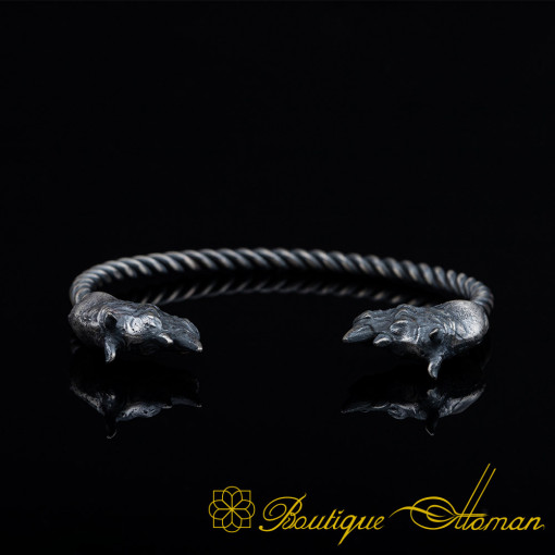 Rhino Oxidized Silver Cuff Bracelet