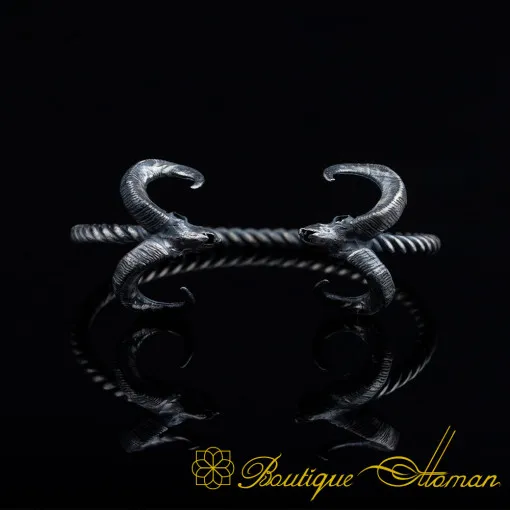 Aries (Ram) Oxidized Silver Cuff Bracelet