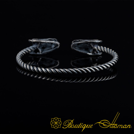 Crocodile Oxidized Silver Cuff Bracelet