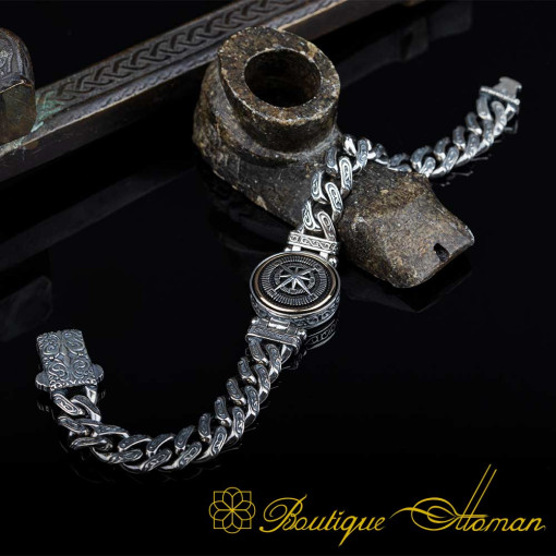 Compass Silver Rotating Chain Bracelet For Men