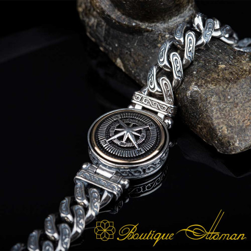 Compass Silver Rotating Chain Bracelet For Men