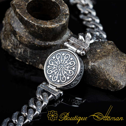 Compass Silver Rotating Chain Bracelet For Men
