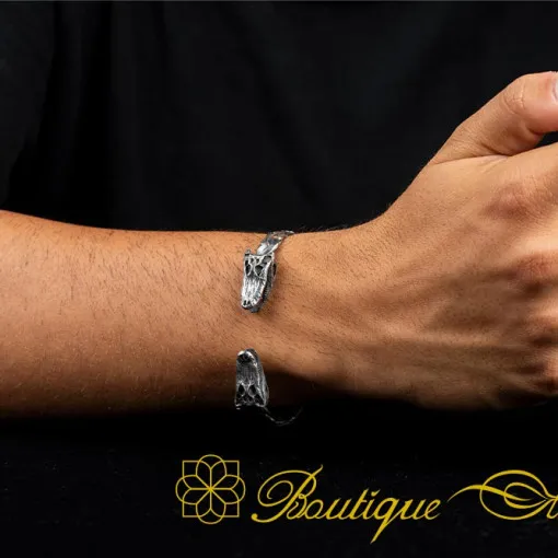 Crocodile Cuban Silver Cuff Bracelet
