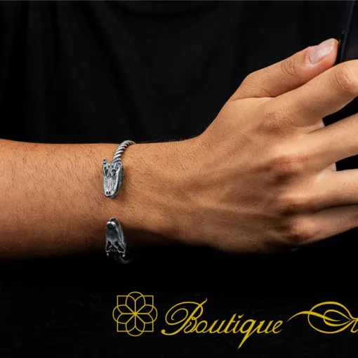 Crocodile Oxidized Silver Cuff Bracelet