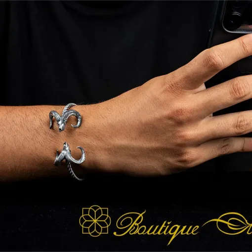 Aries (Ram) Oxidized Silver Cuff Bracelet