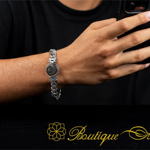 Crescent Star Silver Rotating Chain Bracelet For Men