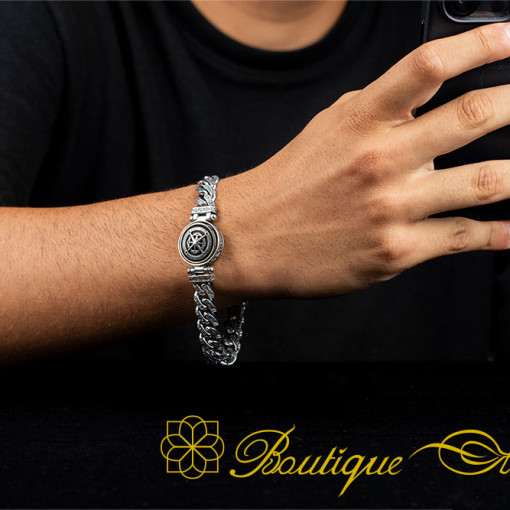 Compass Silver Rotating Chain Bracelet For Men