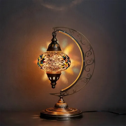 Alternative view of Crescent Moon Mosaic Glass Table Lamp
