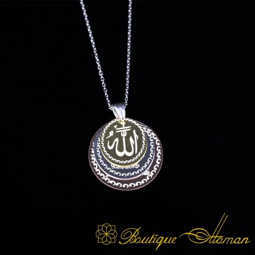 Allah & Surah Al-Qalam & Ayatul Kursi Three Layer Oval Silver Necklace