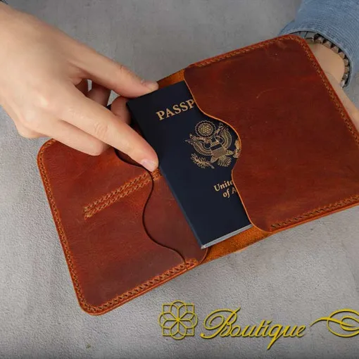 Genuine Leather Camel Passport Wallet