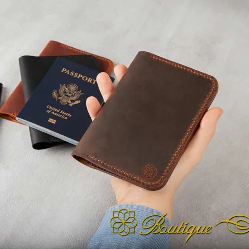 Genuine Leather Brown Passport Wallet