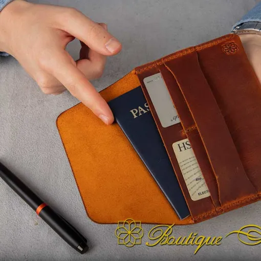 Genuine Leather Camel Tuck Passport Wallet