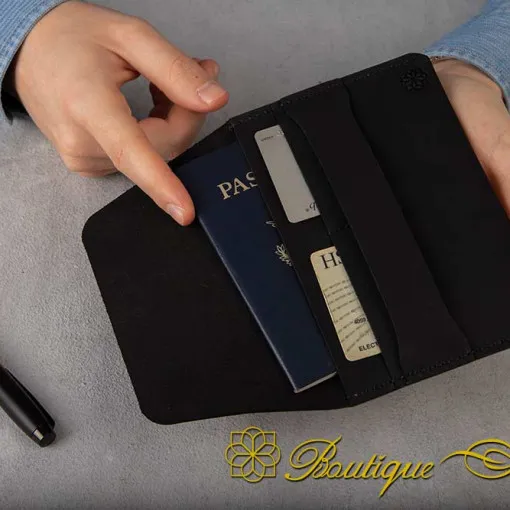 Genuine Leather Black Tuck Passport Wallet