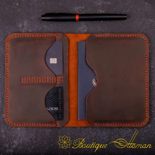 Genuine Leather Camel Passport Wallet
