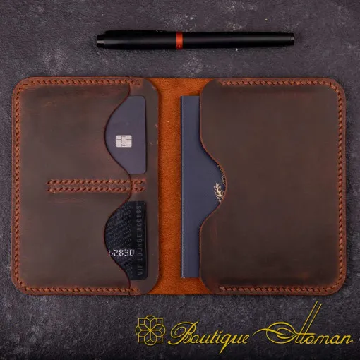 Genuine Leather Brown Passport Wallet