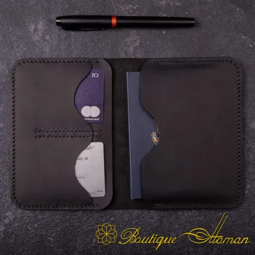 Genuine Leather Black Passport Wallet