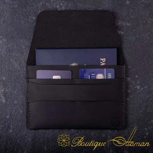 Genuine Leather Black Tuck Passport Wallet
