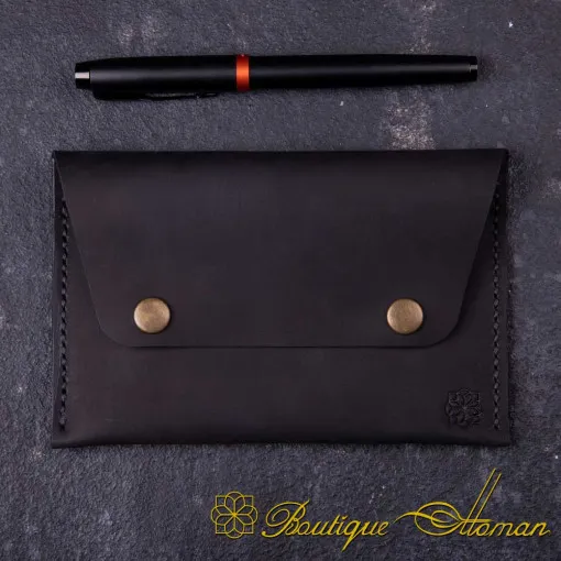 Genuine Leather Black Snap On Passport Wallet