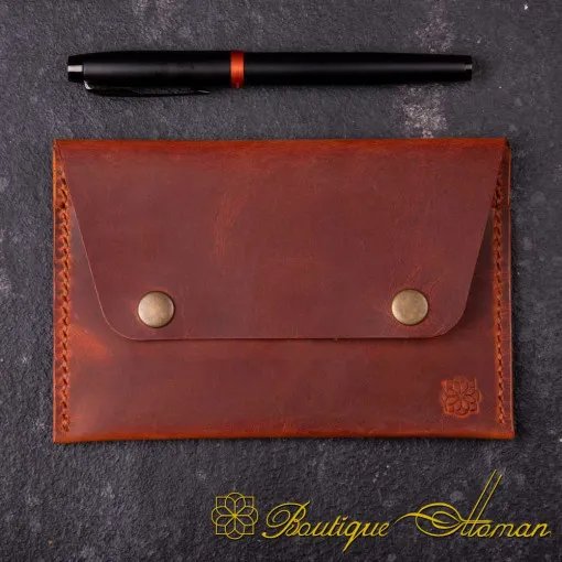 Genuine Leather Camel Snap On Passport Wallet