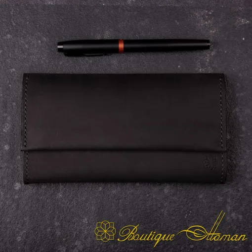 Genuine Leather Black Snap On Tobacco Pouch