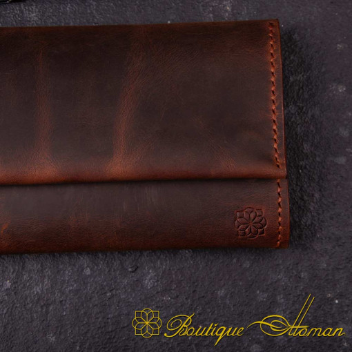 Genuine Leather Brown Snap On Tobacco Pouch