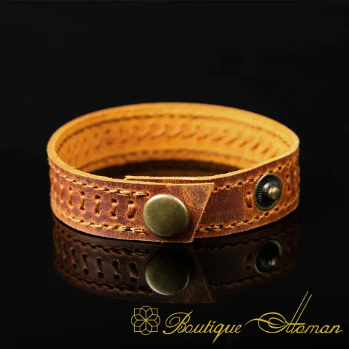 Camel Genuine Leather Camel Stitched Unisex Bracelet