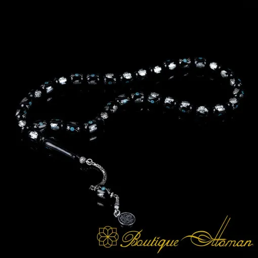 Oltu Stone Tasbih With Double Headed Eagle Symbol