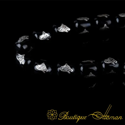 Oltu Stone Tasbih With Wolf Head Symbol