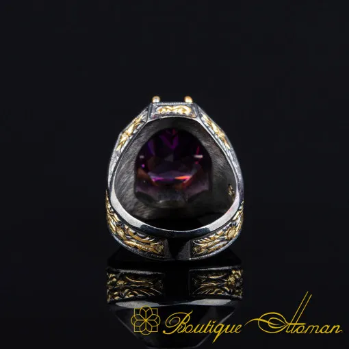 Masterpiece Collection Amethyst Gold Plated Oxidized Silver Ring