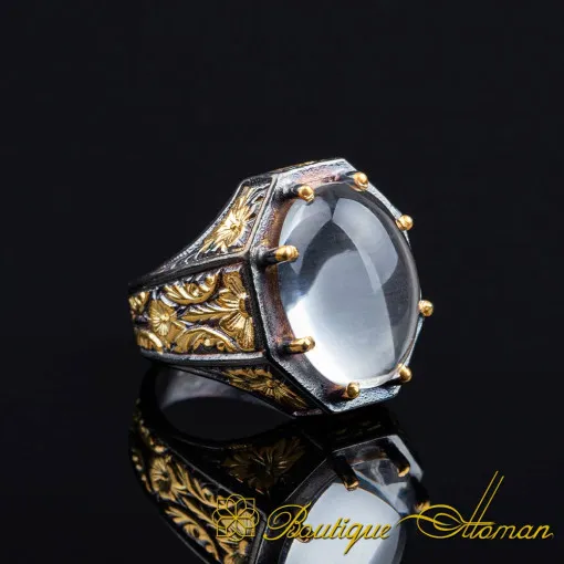 Masterpiece Collection Dur Al Najaf Gold Plated Oxidized Silver Ring