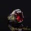 Masterpiece Collection Red Zircon Gold Plated Oxidized Silver Ring