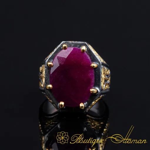 Masterpiece Collection Ruby Gold Plated Oxidized Silver Ring