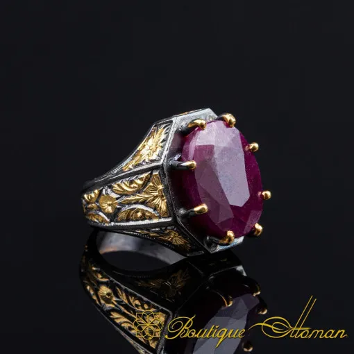 Masterpiece Collection Ruby Gold Plated Oxidized Silver Ring