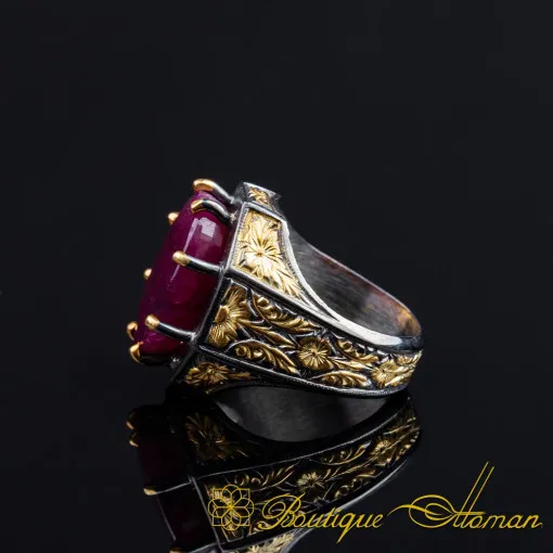 Masterpiece Collection Ruby Gold Plated Oxidized Silver Ring