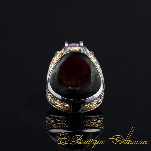 Masterpiece Collection Ruby Gold Plated Oxidized Silver Ring