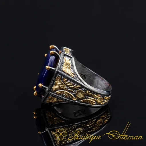 Masterpiece Collection Sapphire Gold Plated Oxidized Silver Ring