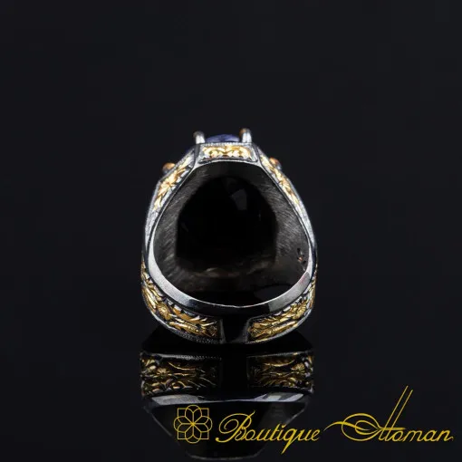 Masterpiece Collection Sapphire Gold Plated Oxidized Silver Ring