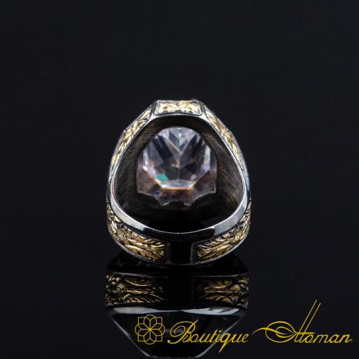 Masterpiece Collection White Zircon Gold Plated Oxidized Silver Ring