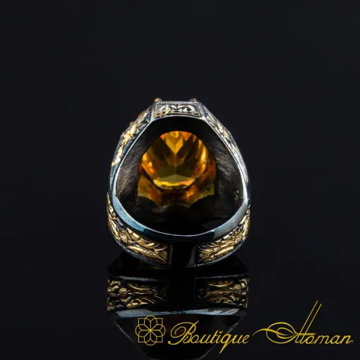 Masterpiece Collection Citrine Gold Plated Oxidized Silver Ring